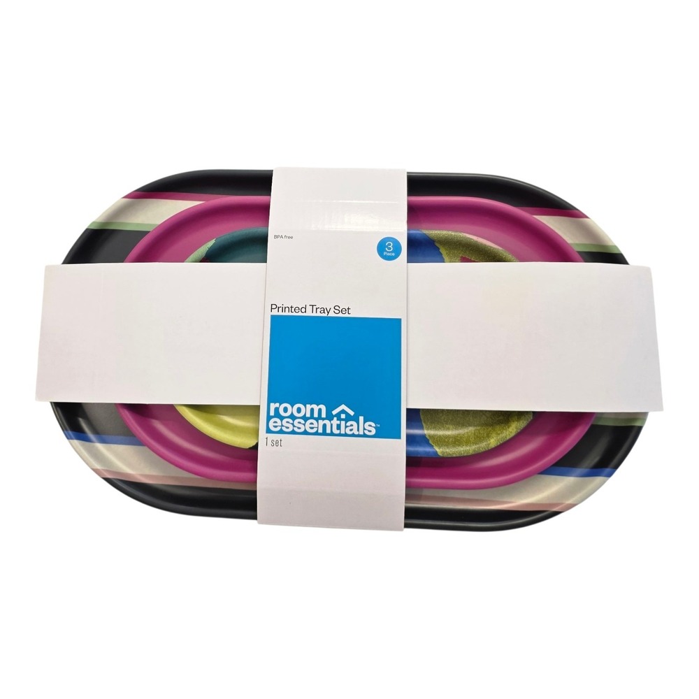 New Room Essentials Printed Melamine Tray Set Of 3  Multicolor